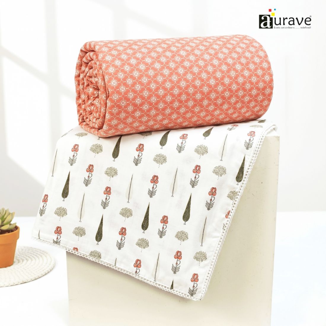 IRIS Designer Border Cotton Reversible Dohar, Peach