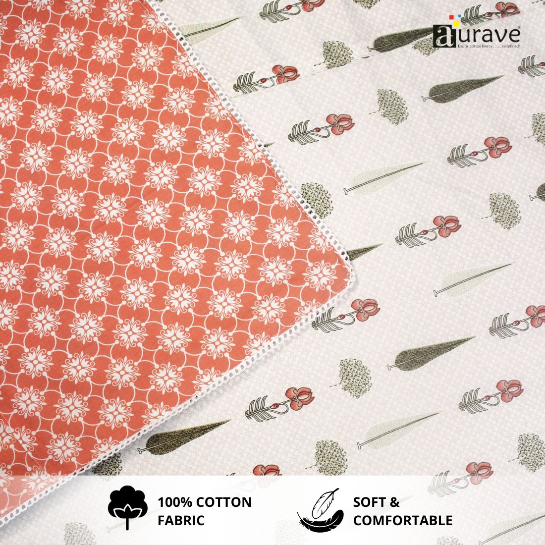 IRIS Designer Border Cotton Reversible Dohar, Peach