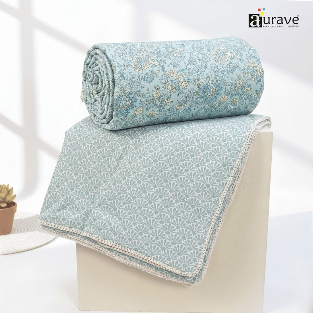IRIS Designer Border Cotton Reversible Dohar, Blue