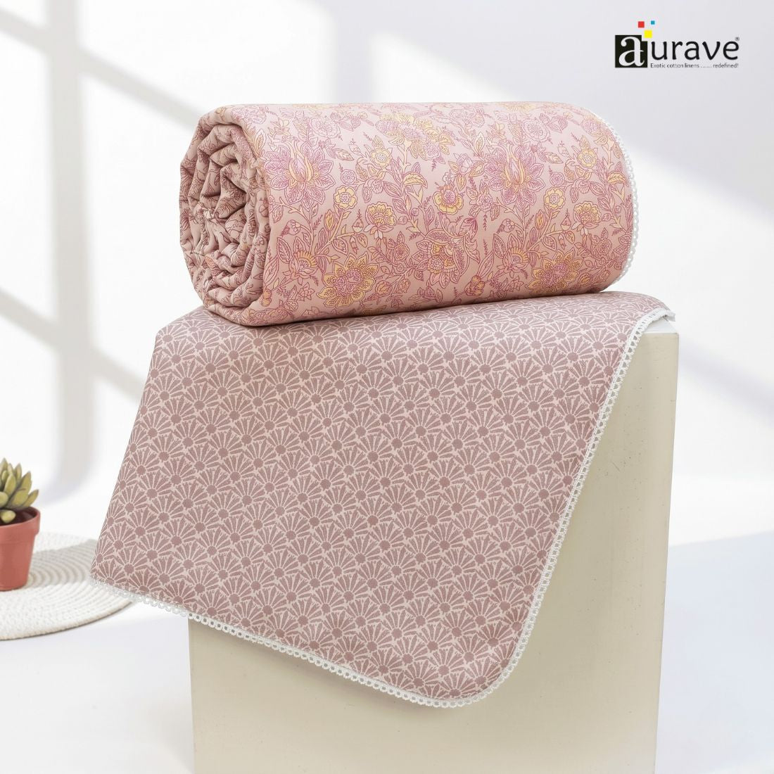 IRIS Designer Border Cotton Reversible Dohar, Magenta