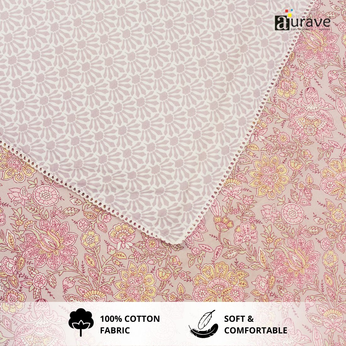 IRIS Designer Border Cotton Reversible Dohar, Magenta