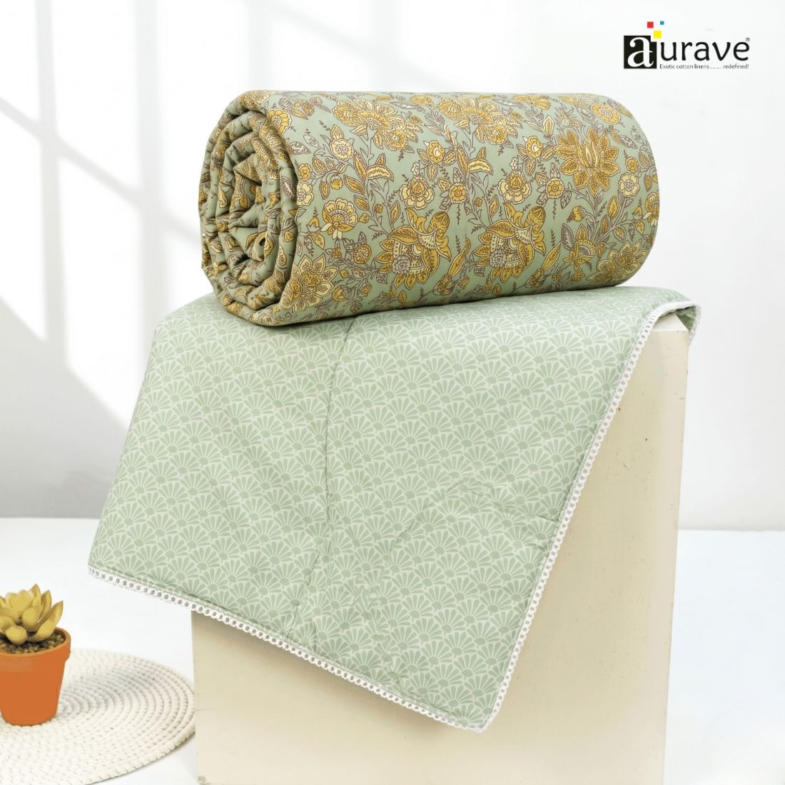IRIS Designer Border Cotton Reversible Dohar, Mustard