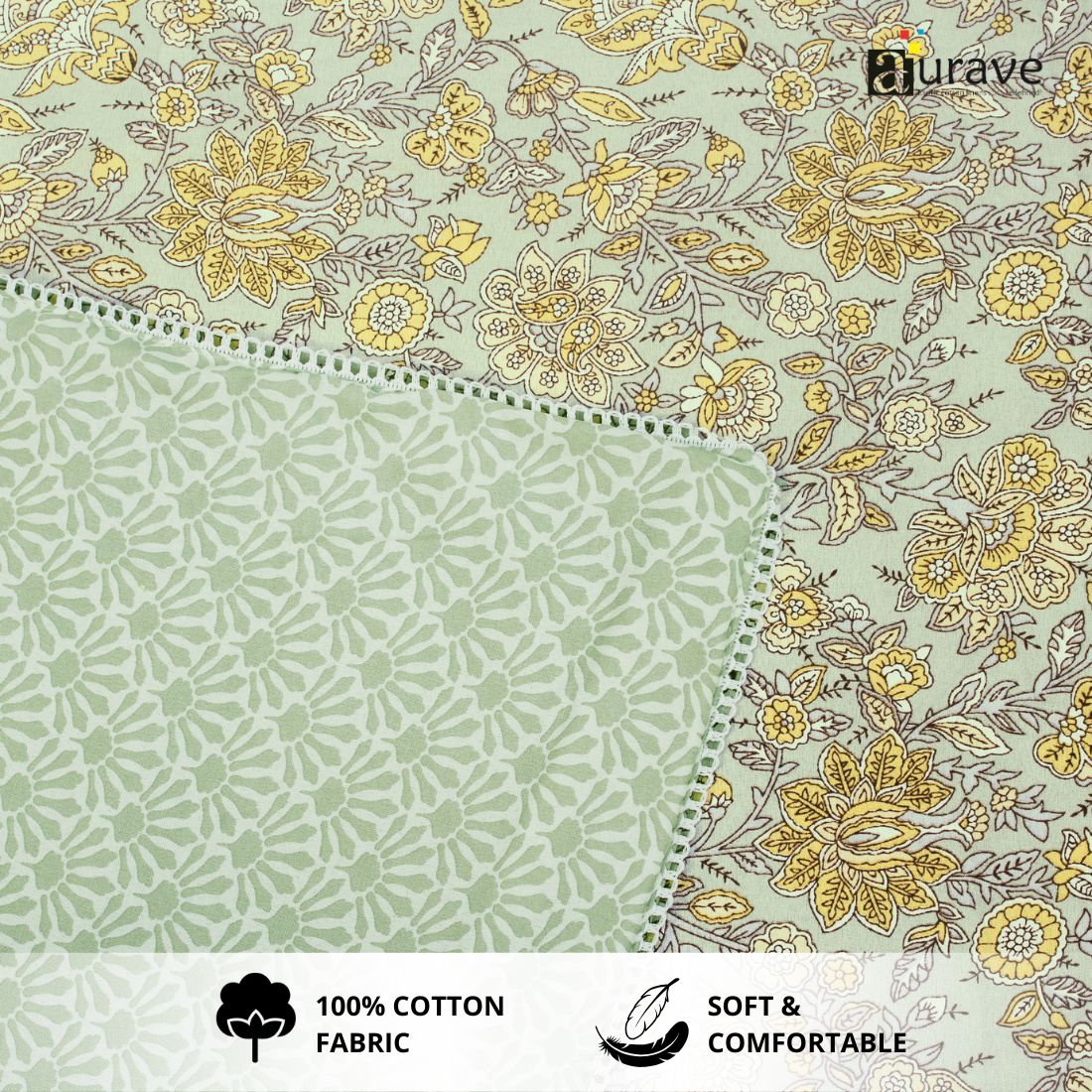 IRIS Designer Border Cotton Reversible Dohar, Mustard