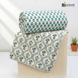 IRIS Designer Border Cotton Reversible Dohar, Aqua