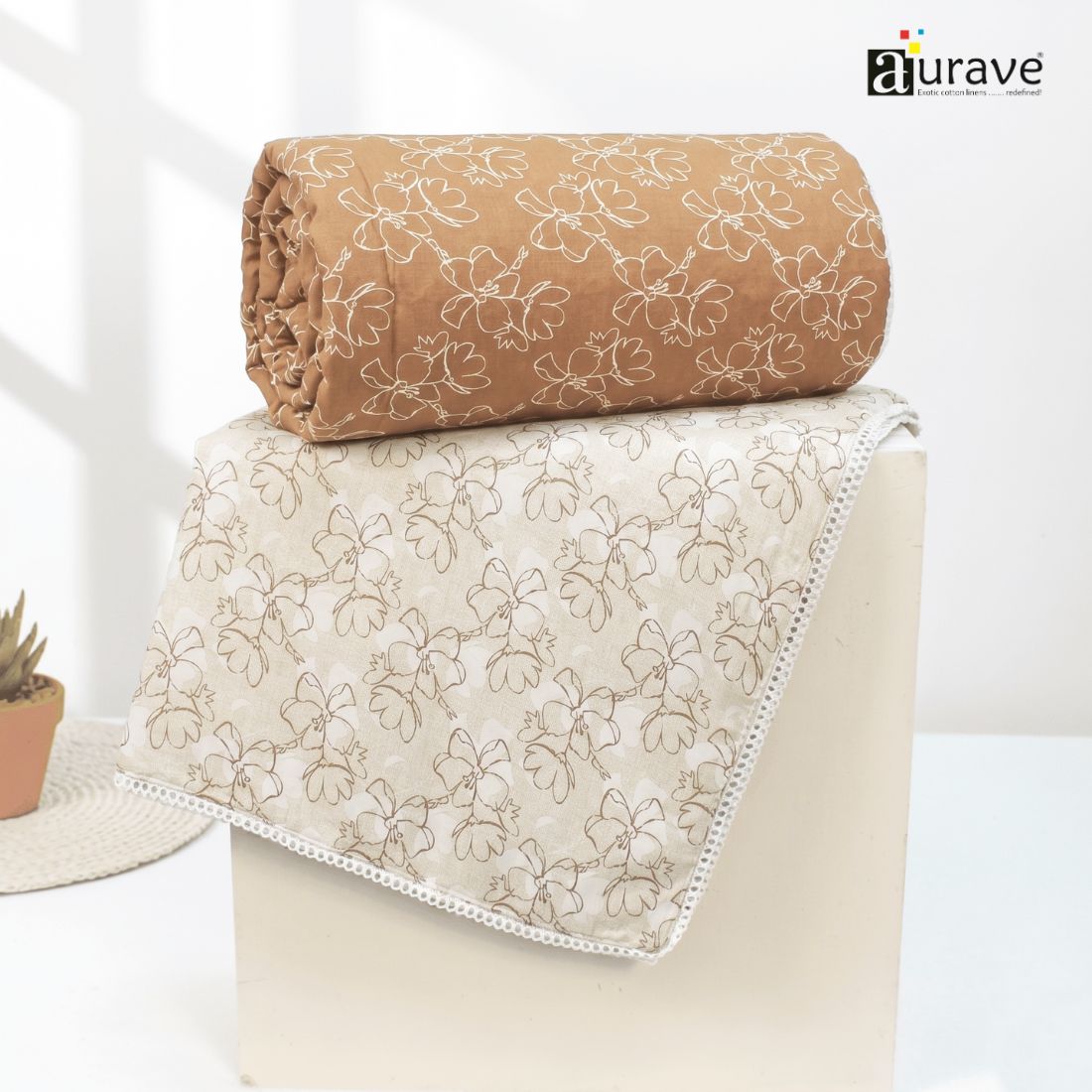 IRIS Designer Border Cotton Reversible Dohar, Brown