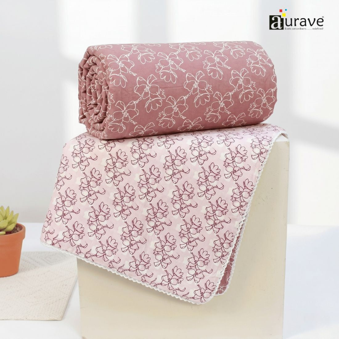 IRIS Designer Border Cotton Reversible Dohar, Magenta
