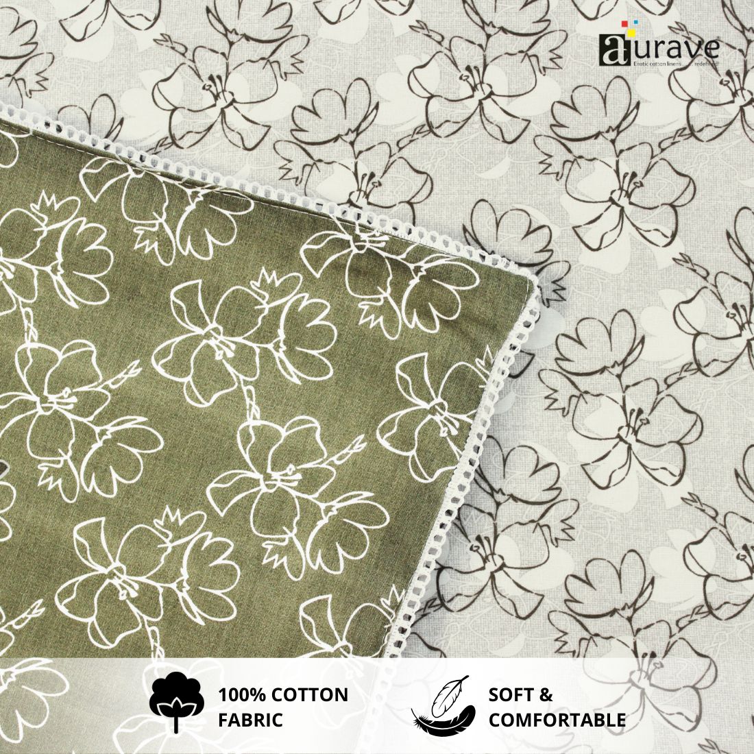 IRIS Designer Border Cotton Reversible Dohar, Sage Green