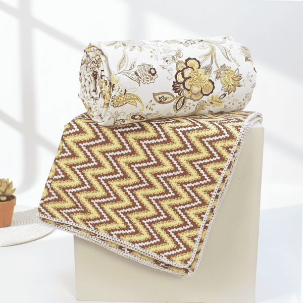 IRIS Designer Border Cotton Reversible Dohar, Mustard
