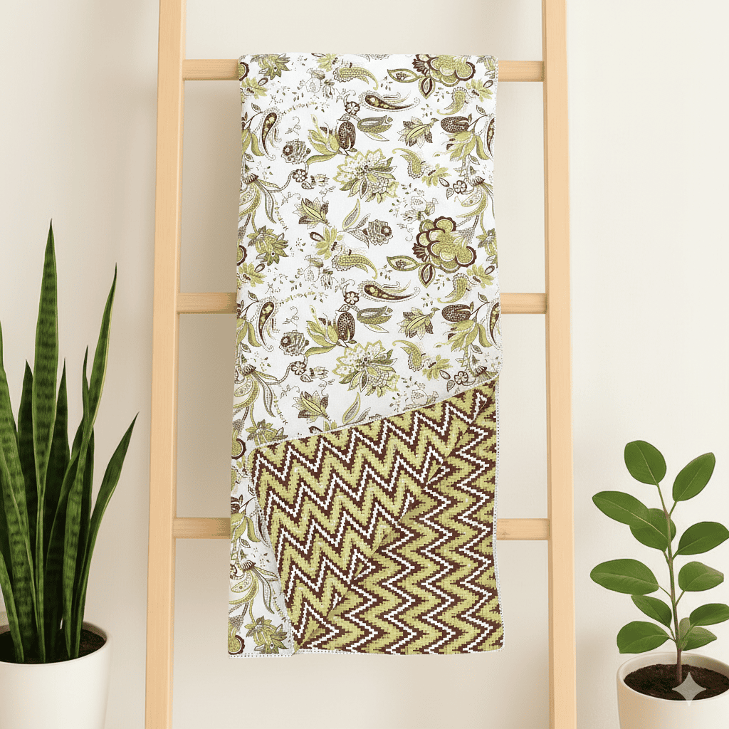 IRIS Designer Border Cotton Reversible Dohar, Mustard