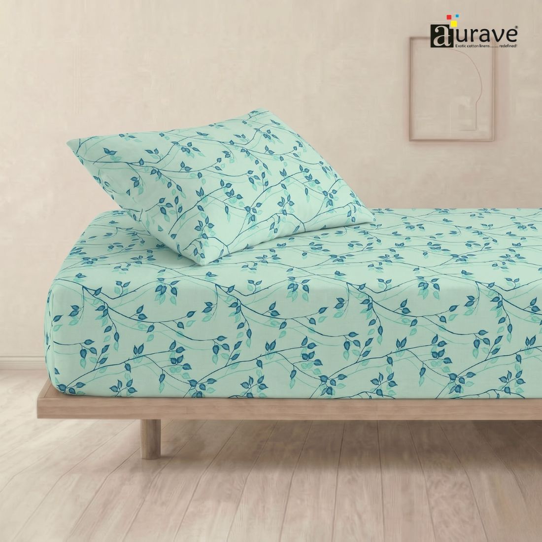 Floral Print Single Flat Bedsheet with Pillow Covers for Kids - Blue