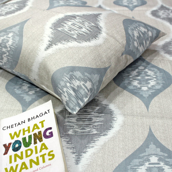 Printed Damask Cotton 300 TC Bedsheet with Pillow Covers - Khaki