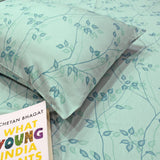 Printed Floral Cotton 300 TC Bedsheet with Pillow Covers - Green