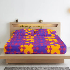 Printed Geometrical Cotton 250 TC Fitted Bedsheet with Pillow Covers - Purple