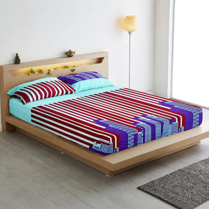 Printed Abstract Cotton 250 TC Fitted Bedsheet with Pillow Covers - Multicolor