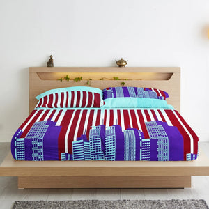Printed Abstract Cotton 250 TC Fitted Bedsheet with Pillow Covers - Multicolor