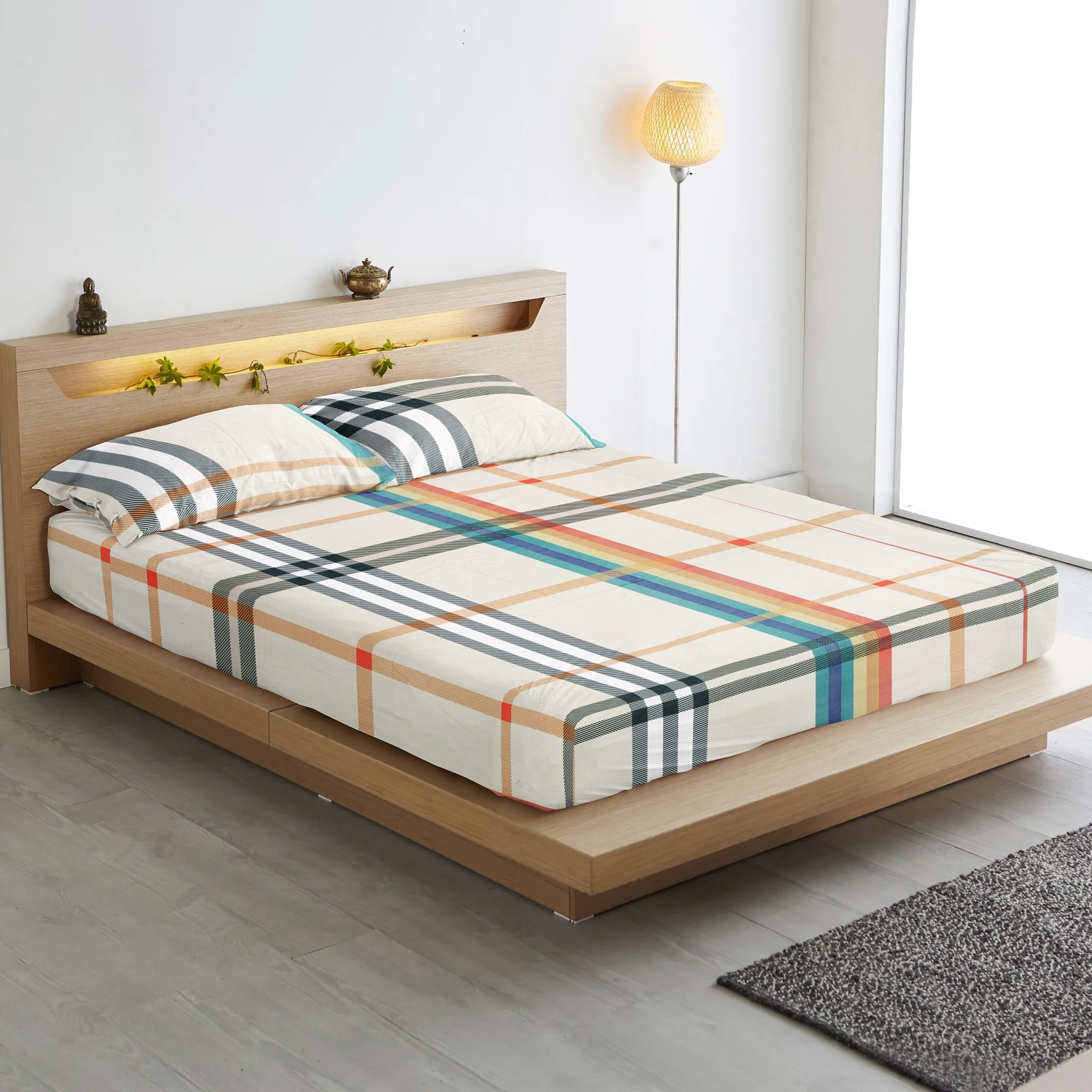 Soft Check Print 250 TC Fitted Bedsheet In Multicolor At Best Prices
