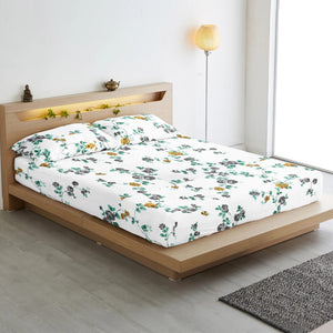Soft Cotton Floral Print 250 TC Fitted Bedsheet In Grey At Best Prices