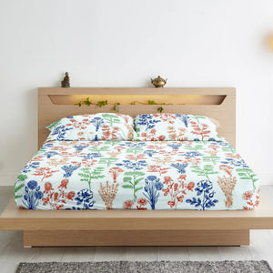 Soft Cotton Floral print 250 TC fitted bedsheet in Blue At Best Prices