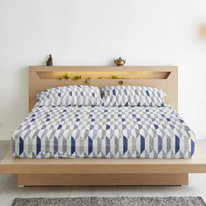 Soft Cotton Geometrical Print 250 TC Fitted Bedsheet In Blue Online In India