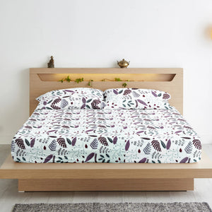 Soft Cotton Floral Print 250 TC Fitted Bedsheet In Burgundy Online In India