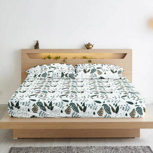 Soft Cotton Floral Print 250 TC Fitted Bedsheet In Green Online In India