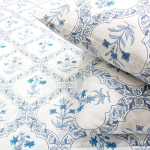 Soft 250 TC Printed Floral Cotton Fitted Bedsheet in Blue online at best prices