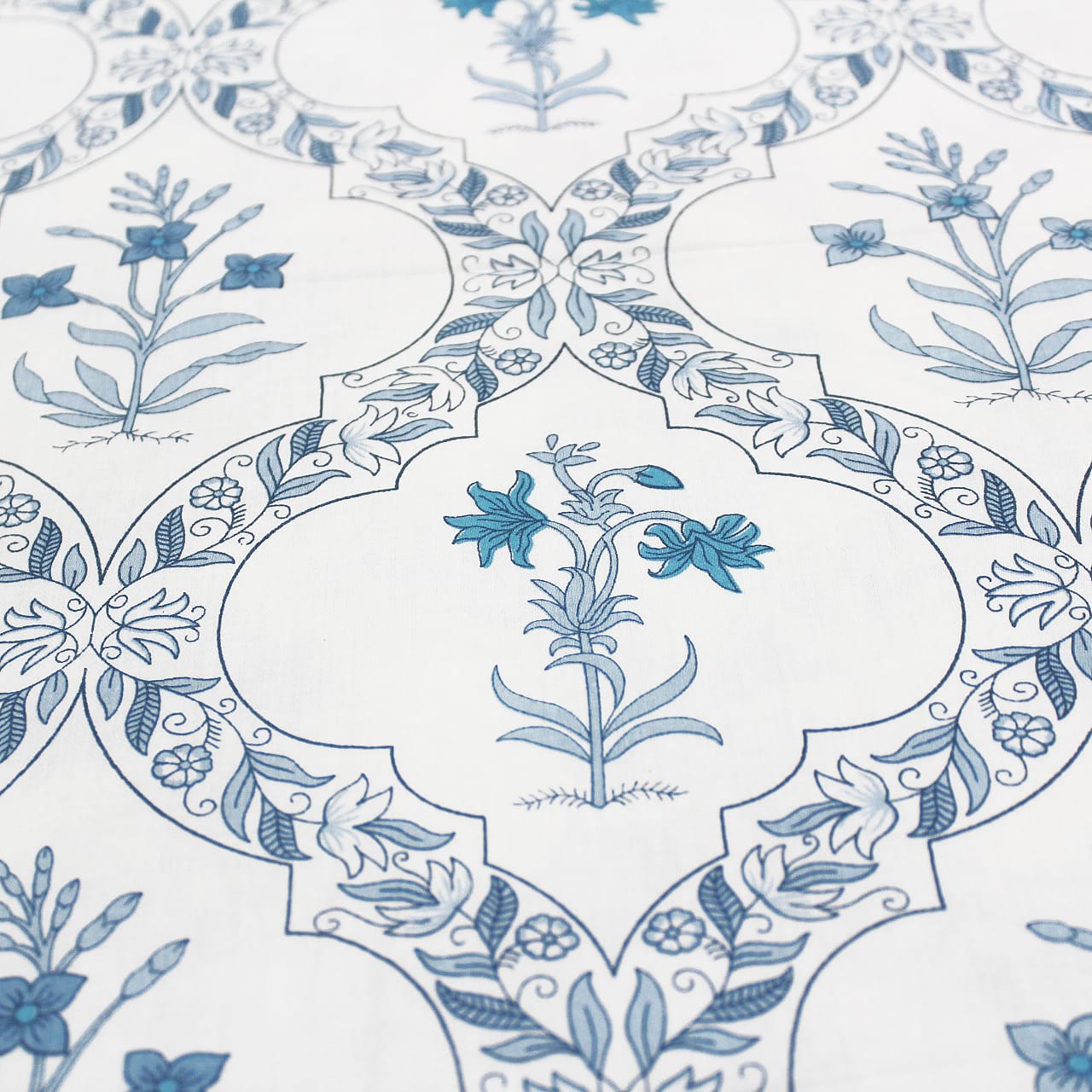 Soft 250 TC Printed Floral Cotton Fitted Bedsheet in Blue online at best prices