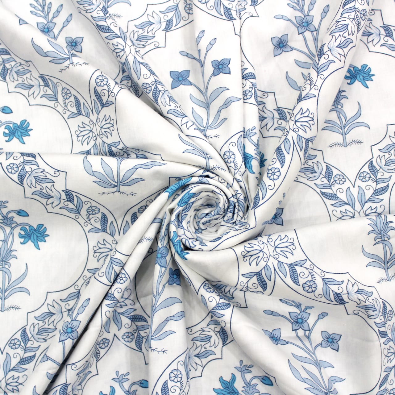 Soft 250 TC Printed Floral Cotton Fitted Bedsheet in Blue online at best prices