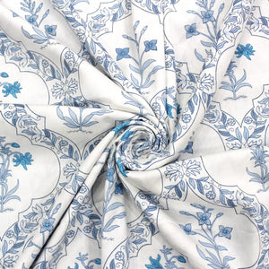 Soft 250 TC Printed Floral Cotton Fitted Bedsheet in Blue online at best prices