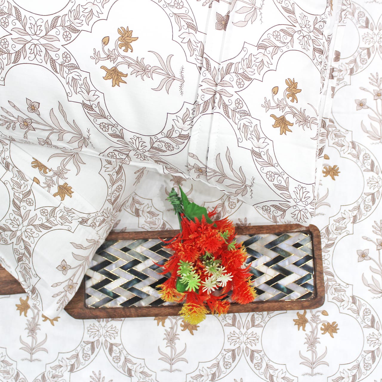 Soft 250 TC Printed Floral Cotton Fitted Bedsheet in Mustard online at best prices