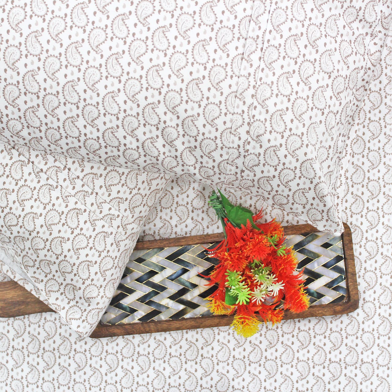 Soft 250 TC Printed Floral Cotton Fitted Bedsheet in Brown online at best prices
