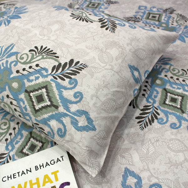 Printed Floral Cotton 300 TC Bedsheet with Pillow Covers - Blue