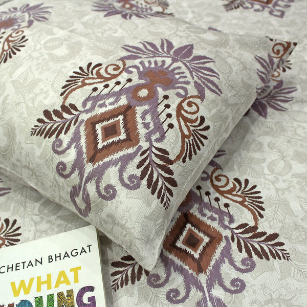 Printed Floral Cotton 300 TC Bedsheet with Pillow Covers - Purple