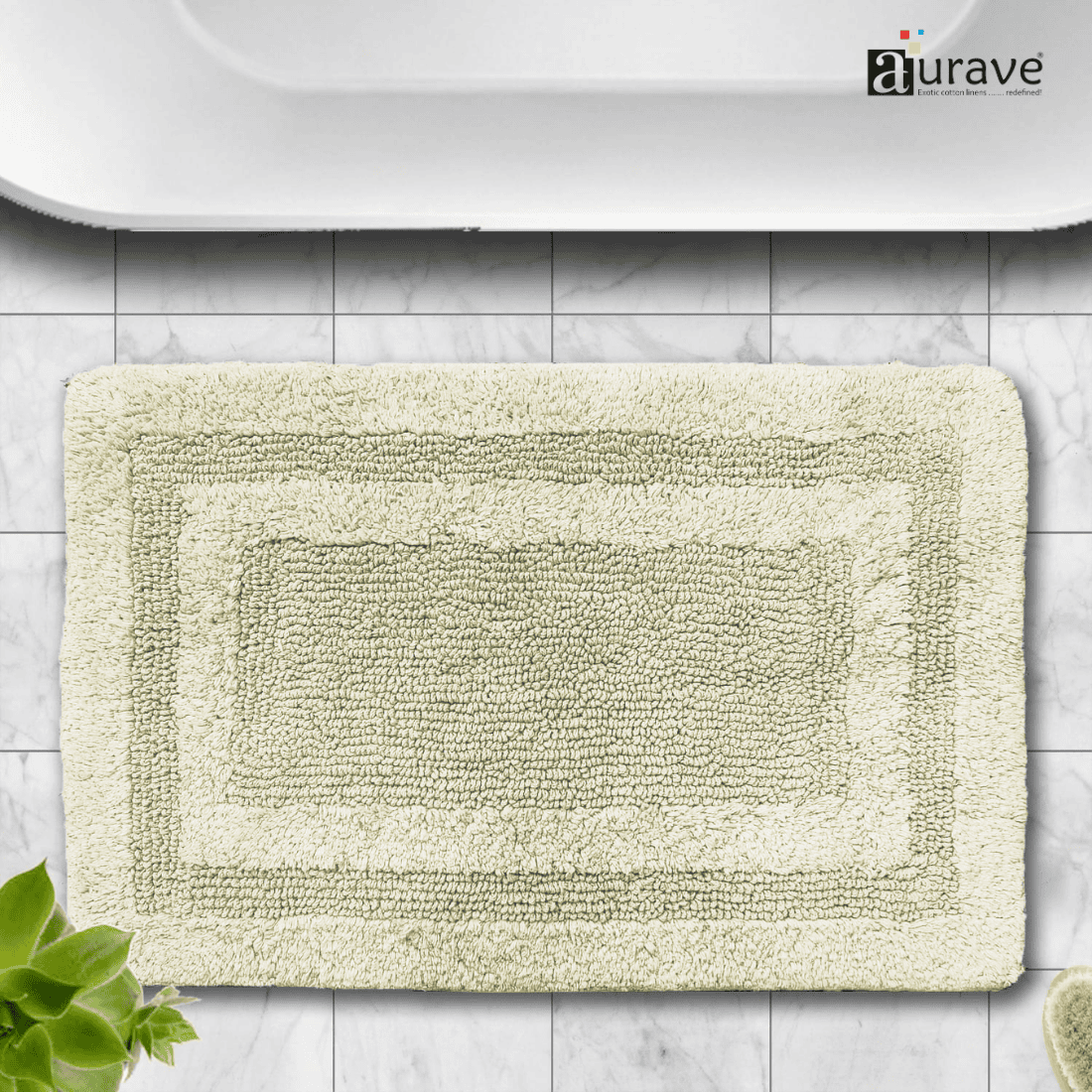 AURAVE Luxury Reversible Cotton Bathmat, Khaki