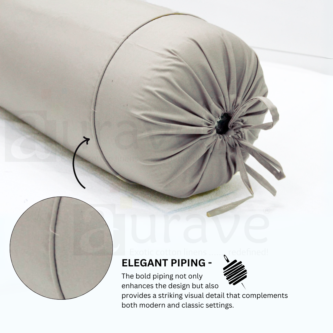Plain Cotton 2 Pcs Bolster Cover Set - Khaki