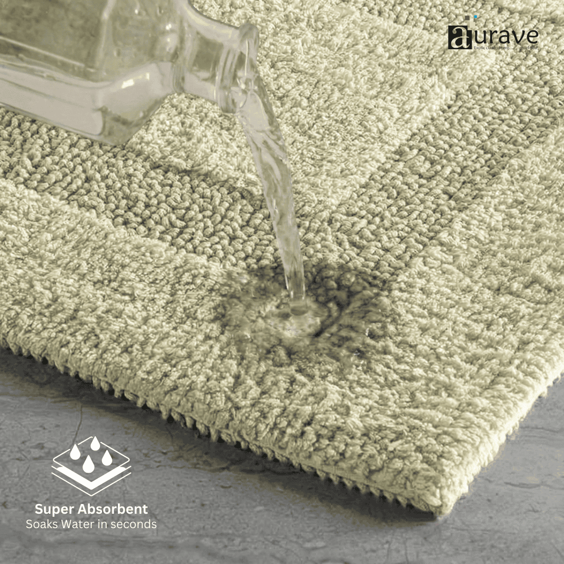 AURAVE Luxury Reversible Cotton Bathmat, Khaki