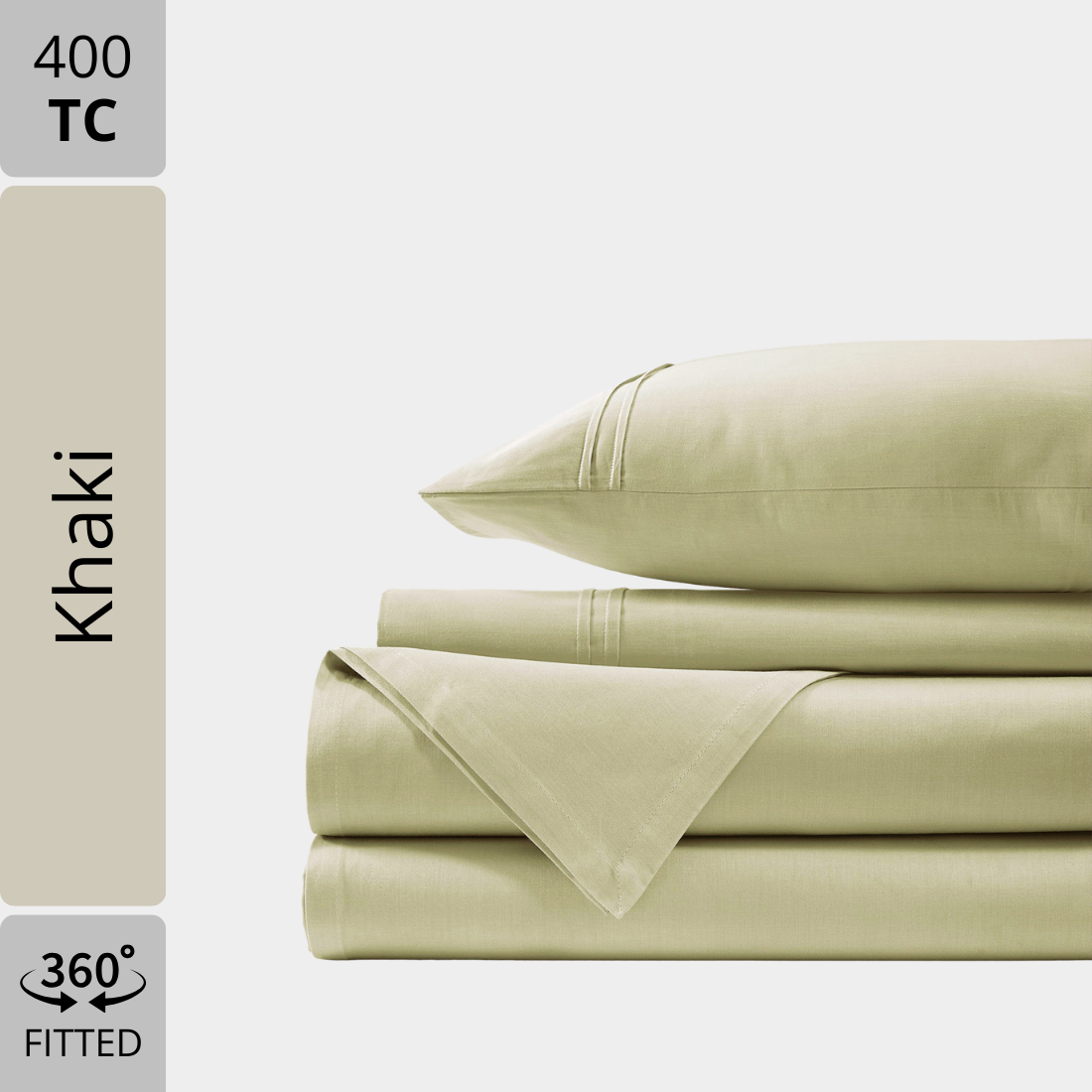 Plain Cotton Satin 400 TC Bedsheet with Pillow Covers - Khaki