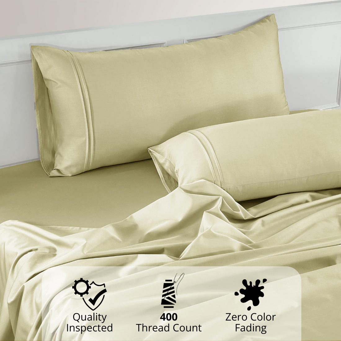 Plain Cotton Satin 400 TC Bedsheet with Pillow Covers - Khaki