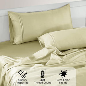 Plain Cotton Satin 400 TC Bedsheet with Pillow Covers - Khaki