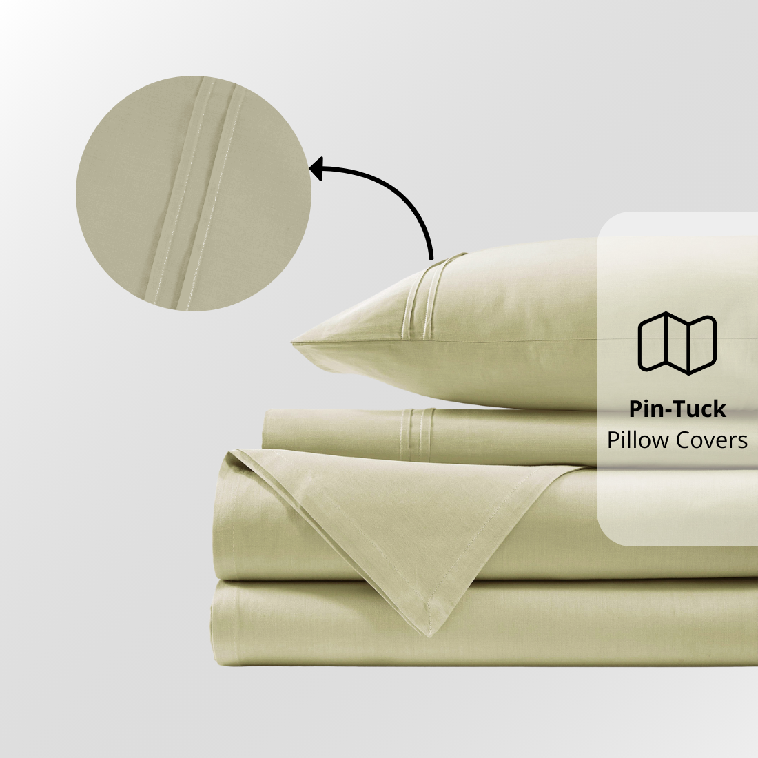 Plain Cotton Satin 400 TC Bedsheet with Pillow Covers - Khaki