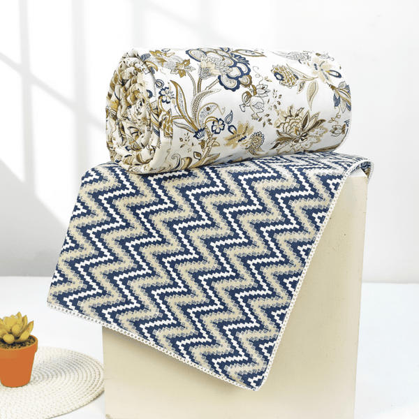 IRIS Designer Border Cotton Reversible Dohar, Peacock Blue