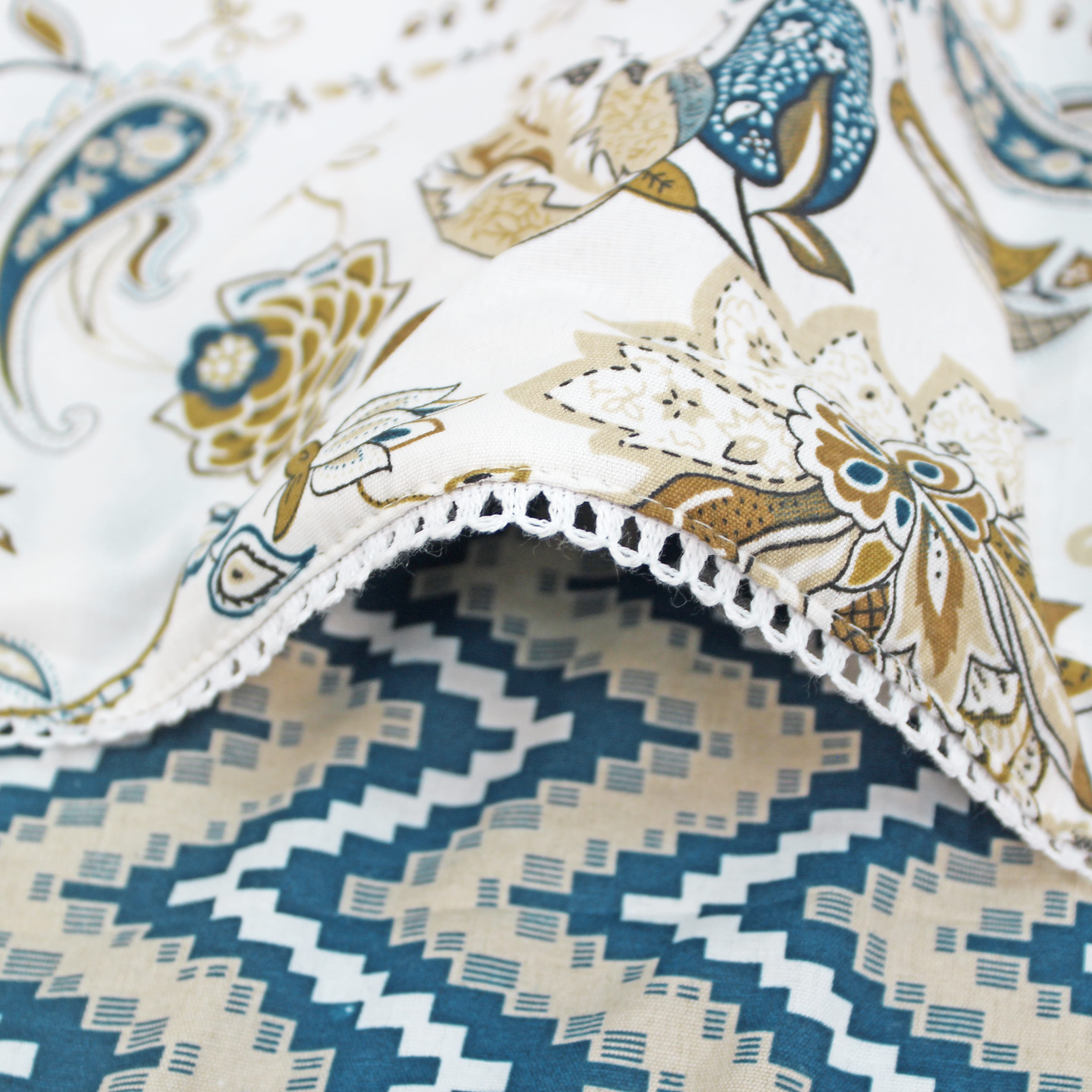 IRIS Designer Border Cotton Reversible Dohar, Peacock Blue