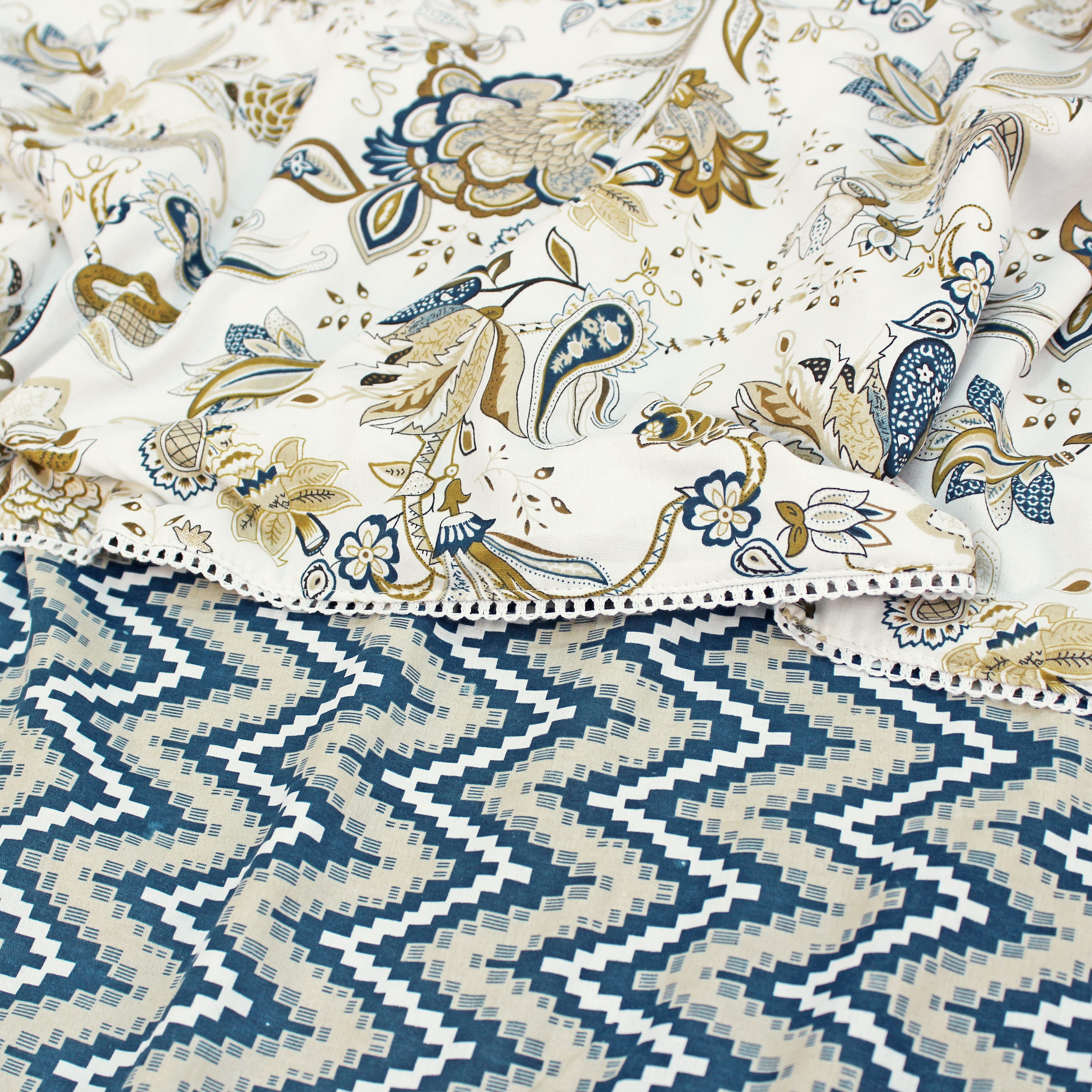 IRIS Designer Border Cotton Reversible Dohar, Peacock Blue