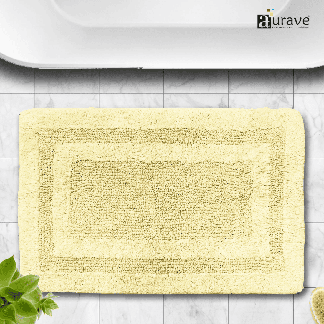 AURAVE Luxury Reversible Cotton Bathmat, Light Gold