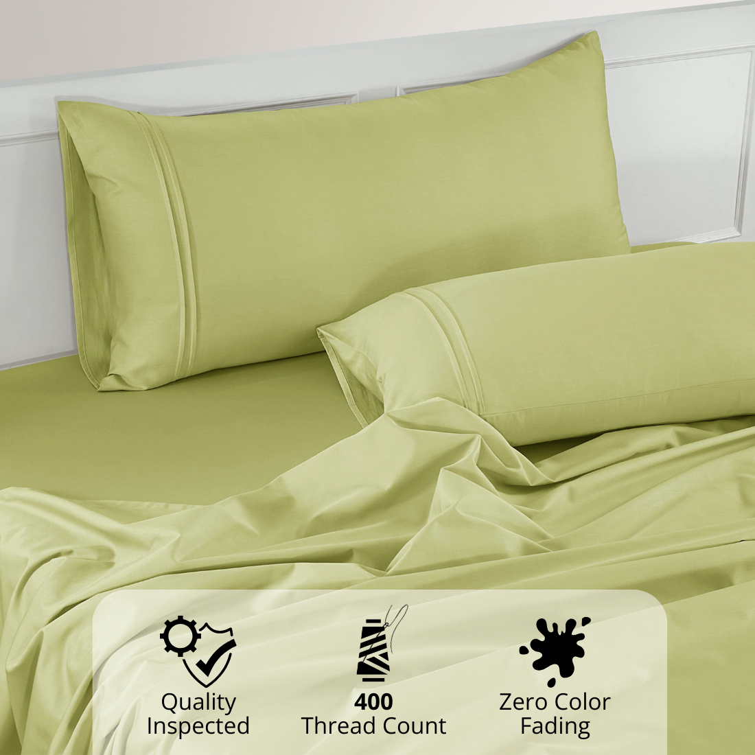 Plain Cotton Satin 400 TC Bedsheet with Pillow Covers - Light Green