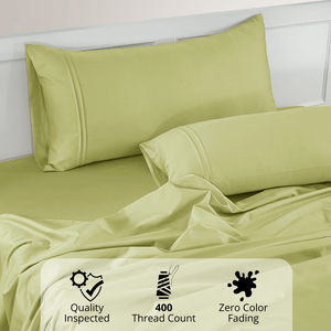 Plain Cotton Satin 400 TC Bedsheet with Pillow Covers - Light Green