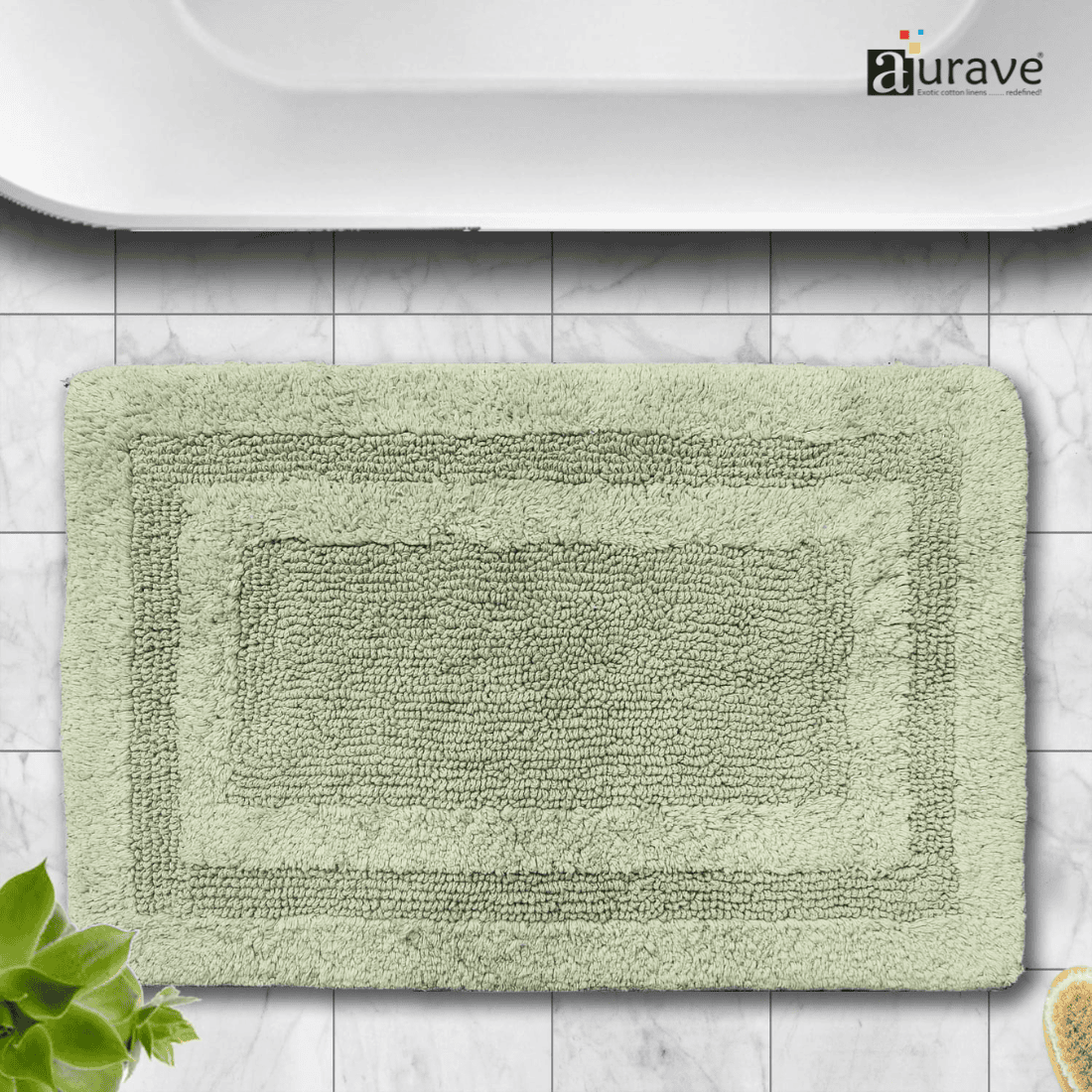 AURAVE Luxury Reversible Cotton Bathmat, Light Grey