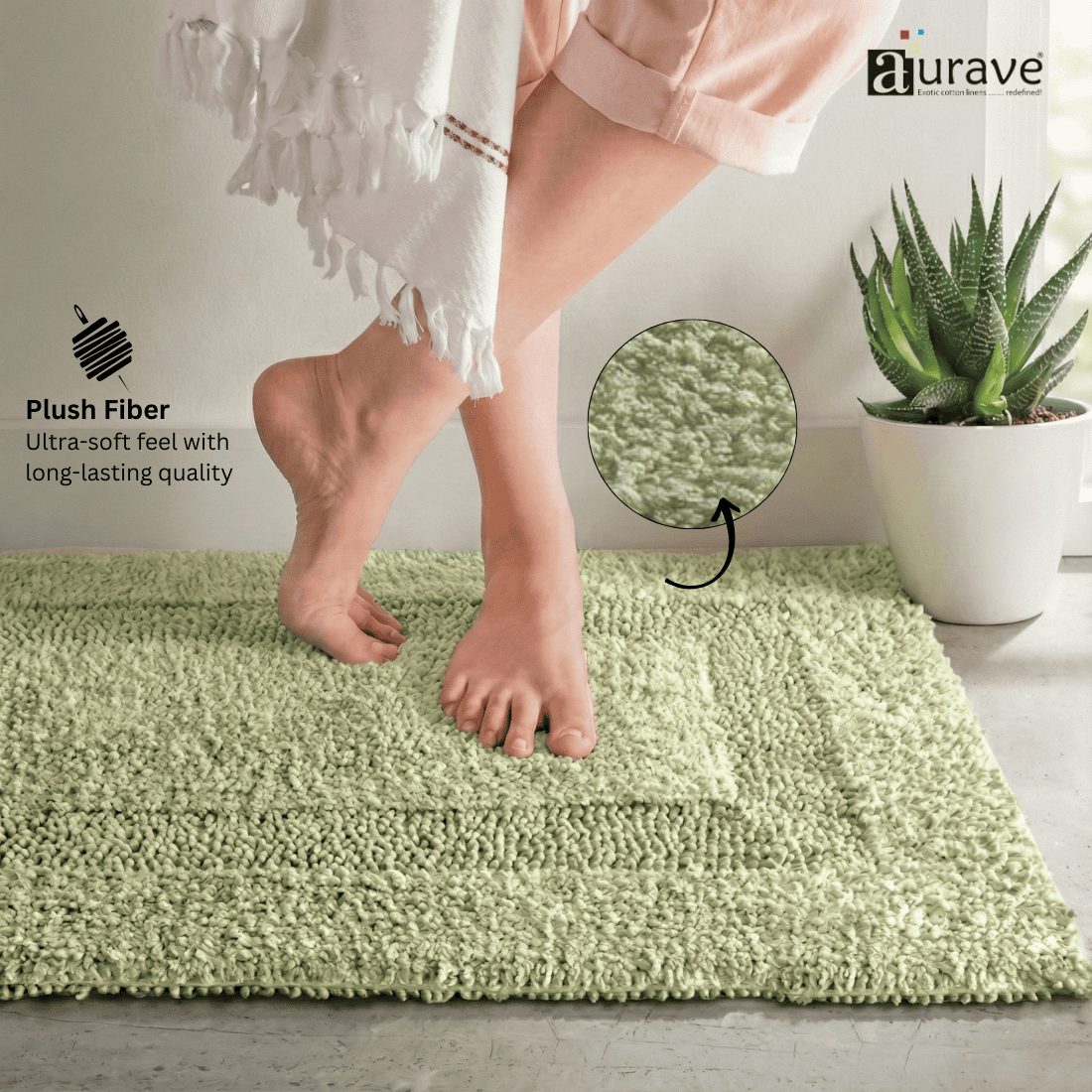 AURAVE Luxury Reversible Cotton Bathmat, Light Grey