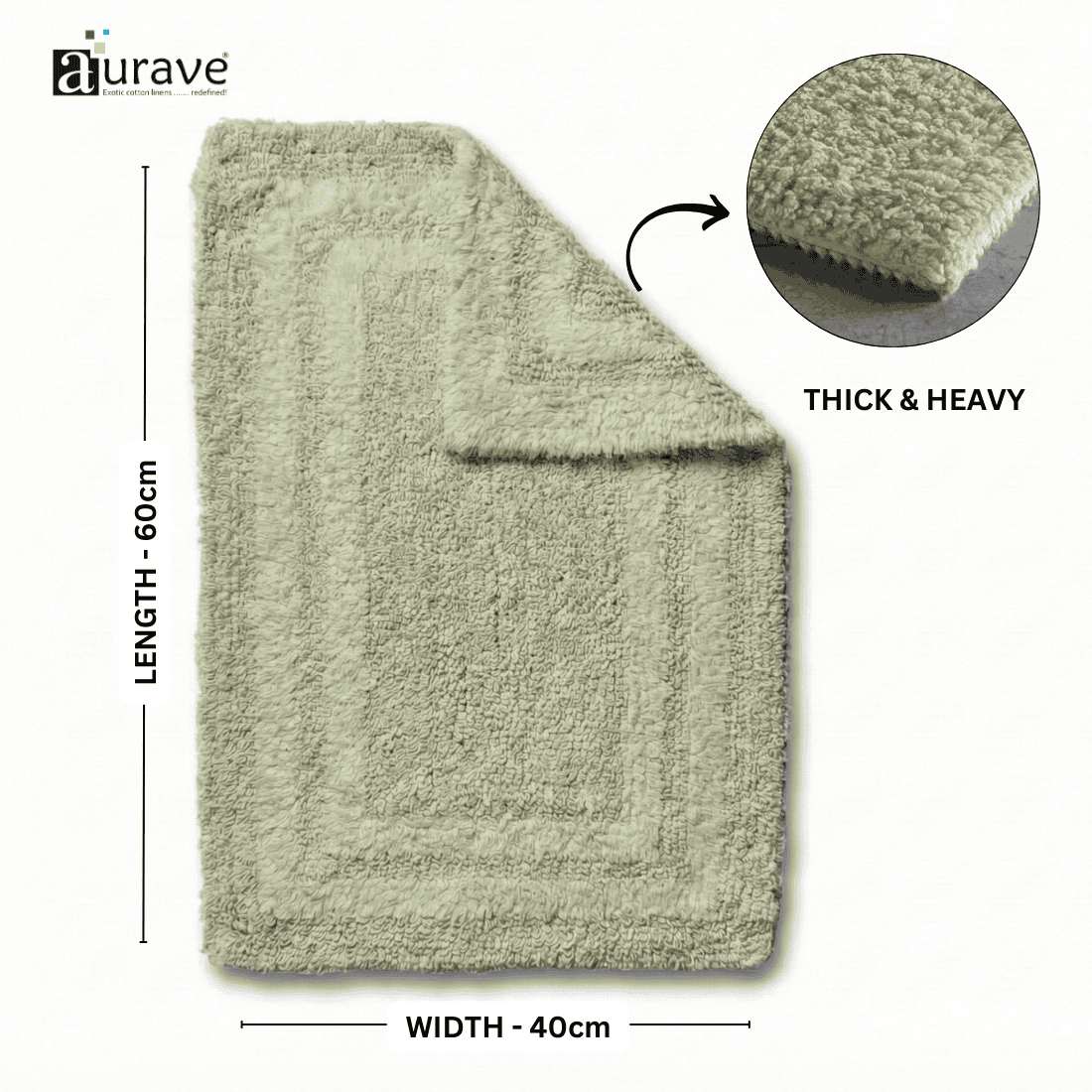 AURAVE Luxury Reversible Cotton Bathmat with dimensions and texture details