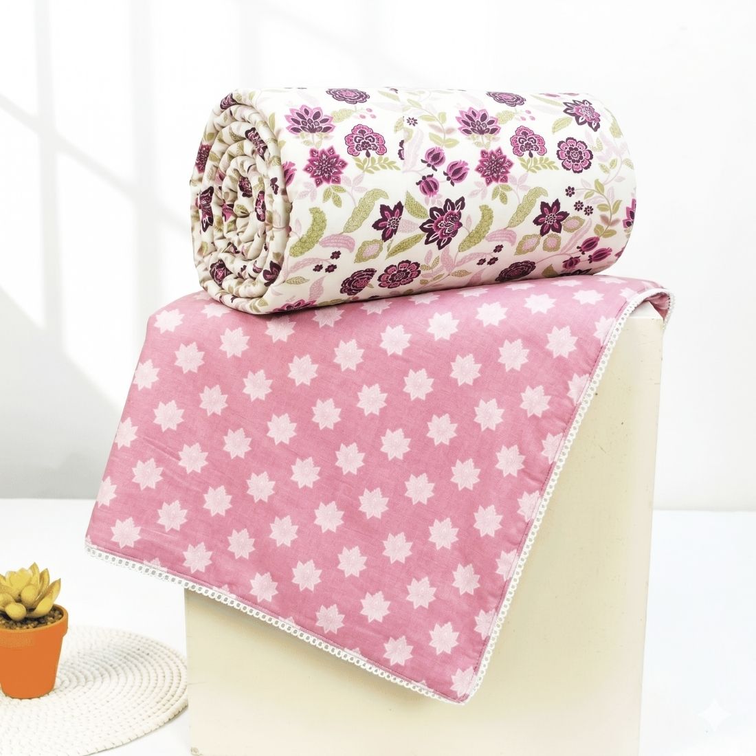 IRIS Designer Border Cotton Reversible Dohar, Magenta